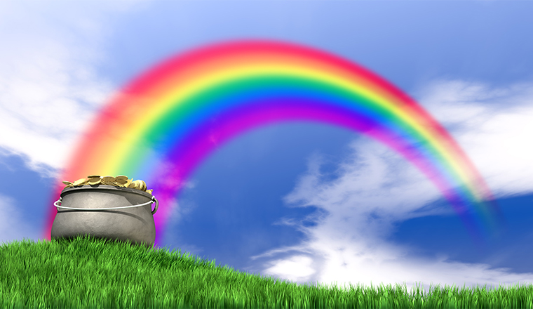 A pot of gold at the end of a rainbow