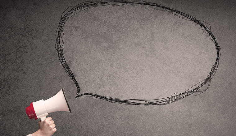 A megaphone with a speech bubble