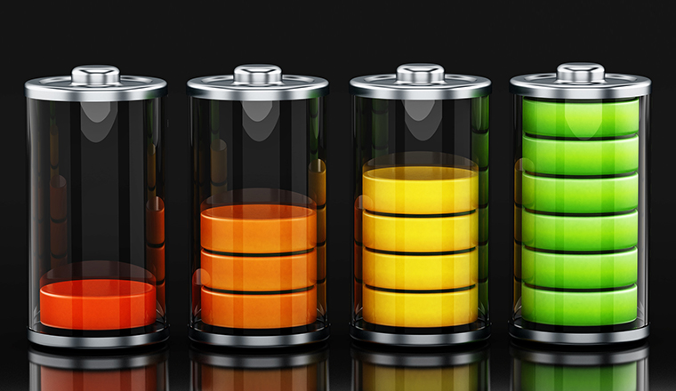 A series of batteries in different states of charging