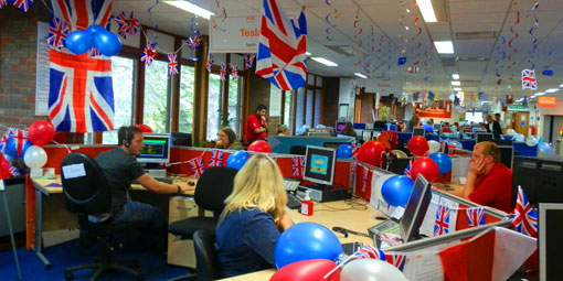 union jack decorated call centre
