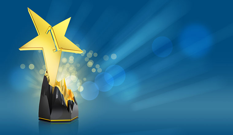 gold star award on blue background