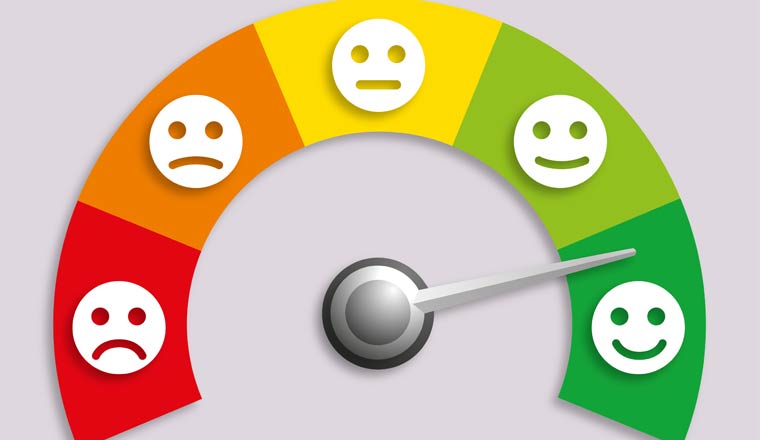 A picture of a dial of emotions with an arrow pointing