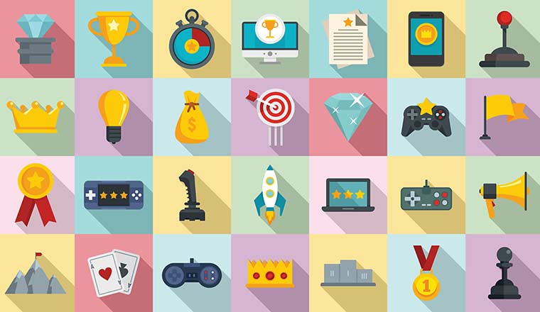 Flat set of gamification vector icons