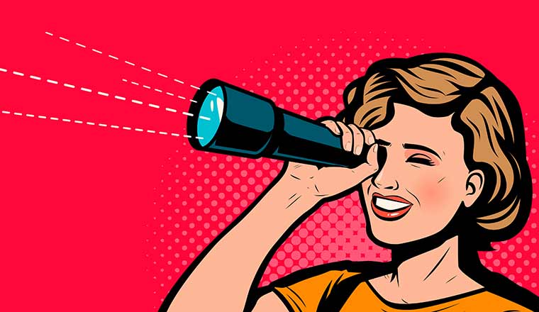 Illustration of someone looking through spyglass