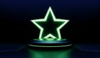 Award concept with green neon star on podium