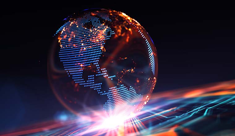 Global digital concept with earth in lights