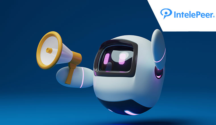 A robot holding megaphone making an announcement