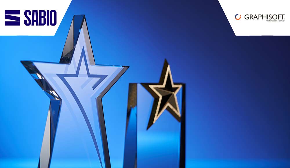 A glass or crystal trophy against blue background