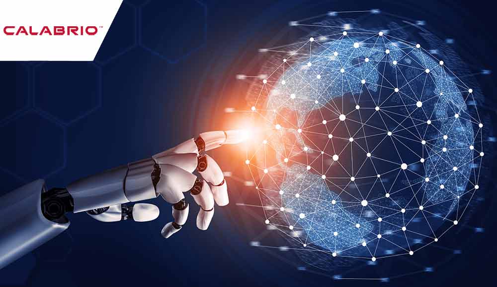 Robot hand touching a globe