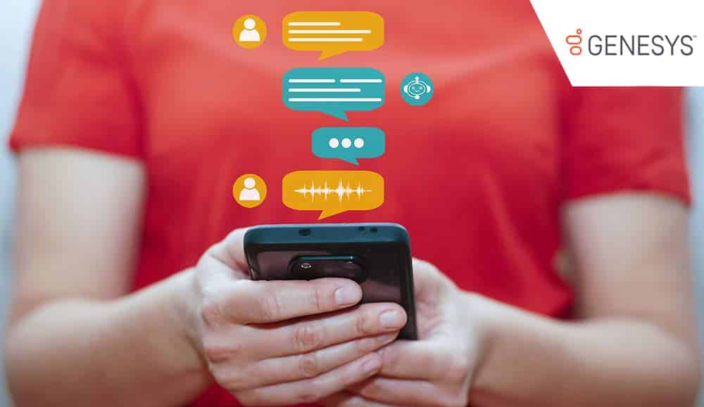Person holding phone talking to chatbot