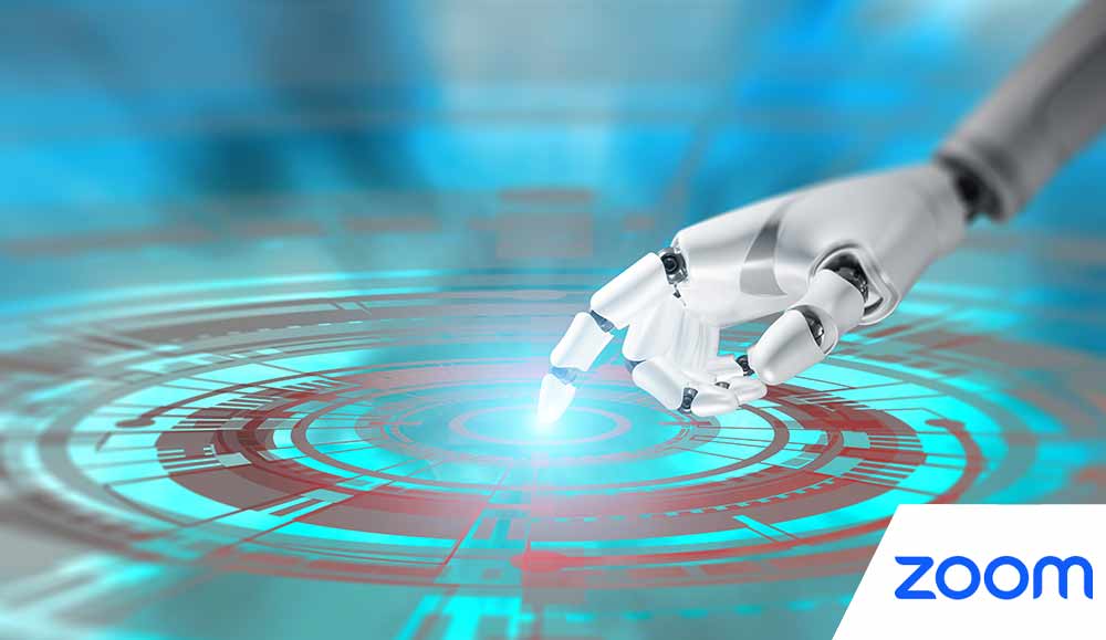 Hand of Humanoid AI Robot activates the system