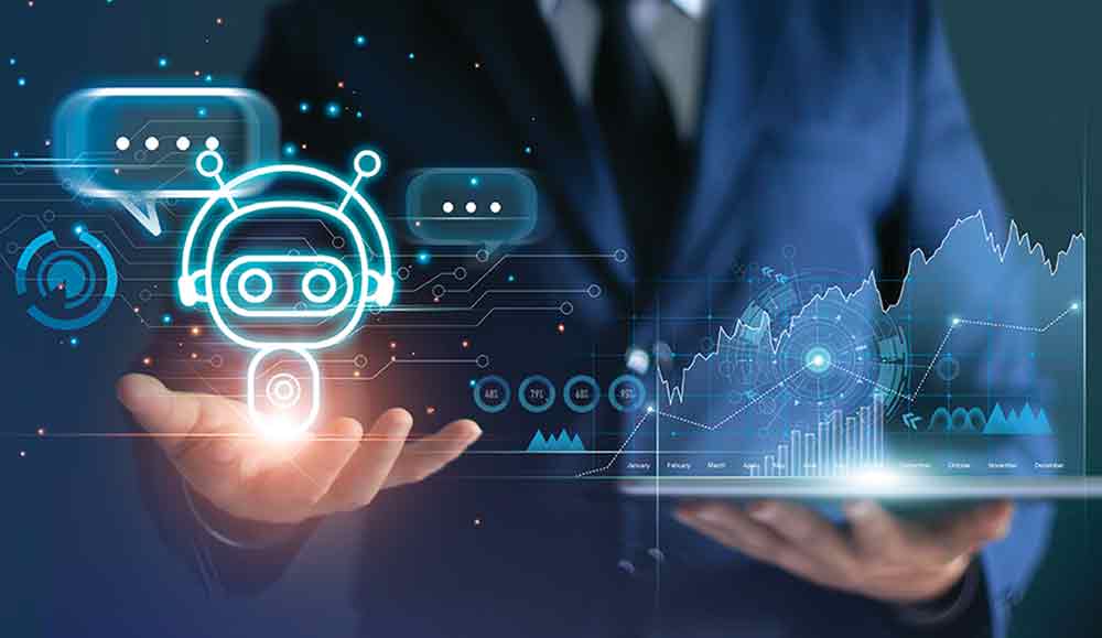 person holding chatbot concept and graph