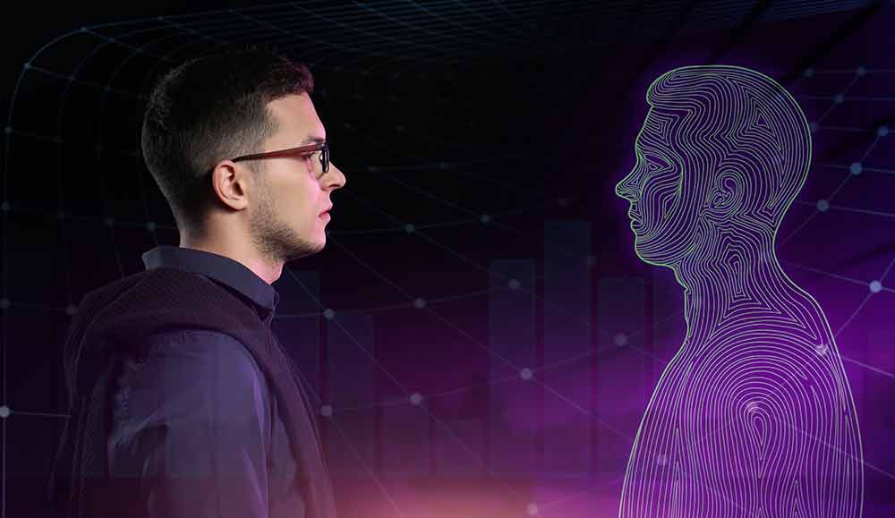 Person with a digital projection