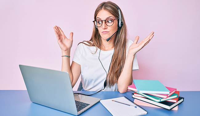 Call Centre agent shrugging their shoulders