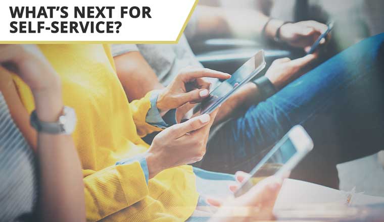 People on phones using self service