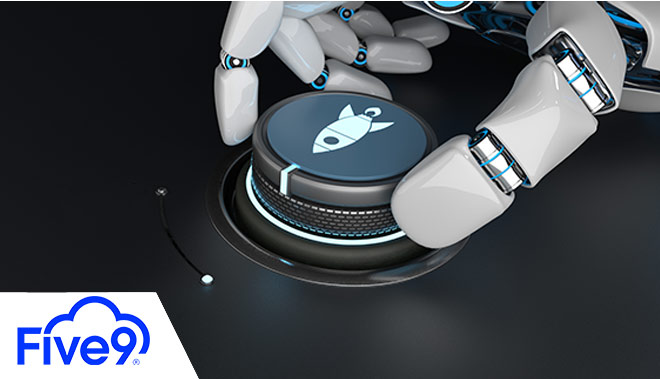 Robot hand turning a dial with a rocket on it