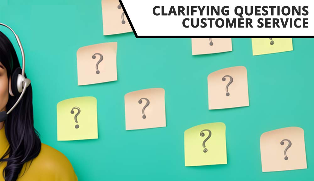 person in a call centre headset with post it notes that have question marks on