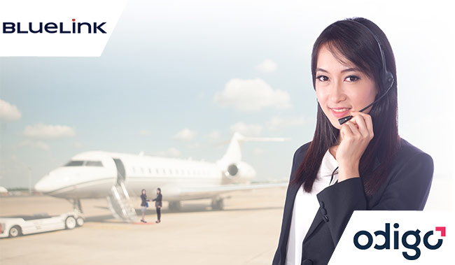 customer service representative with a plane in the background