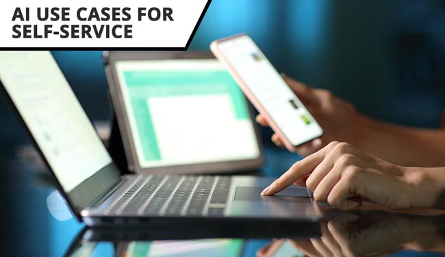 AI self service concept with person using multiple devices at home