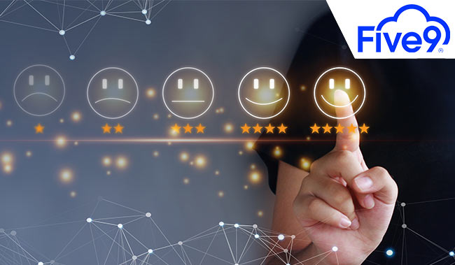 Person tapping on their experience giving 5 stars