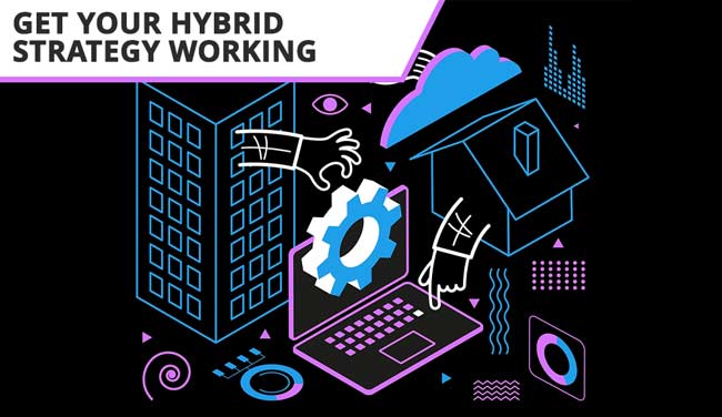 A hybrid team with work from home or office concept