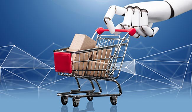 Robot hand pushing a trolly