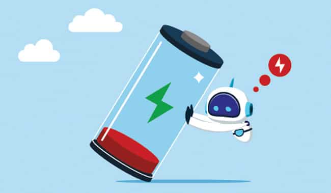Dead battery being recharged by a robot