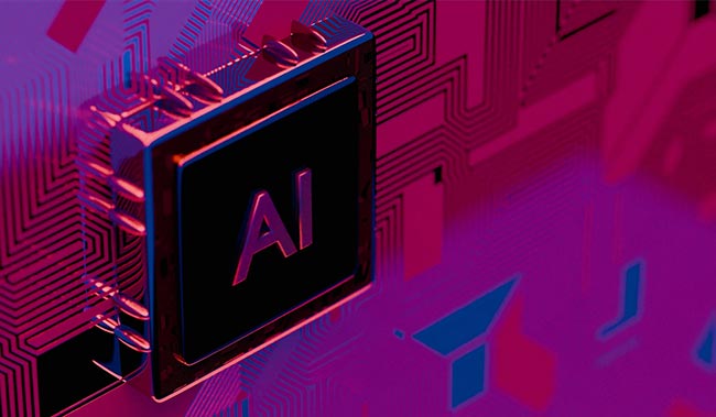 Processor with AI letters on a circuit board