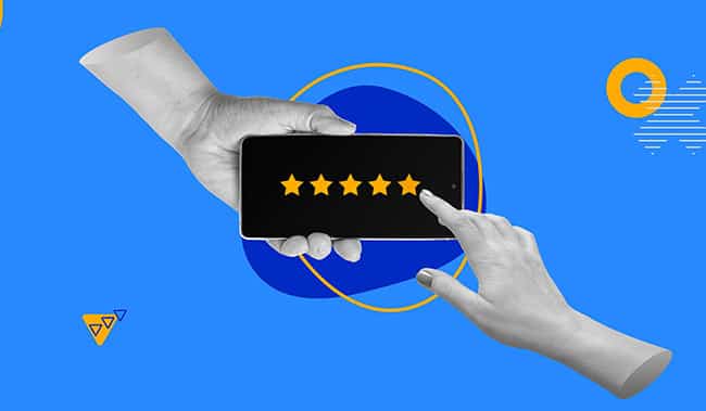 Person giving 5 stars as feedback on their phone