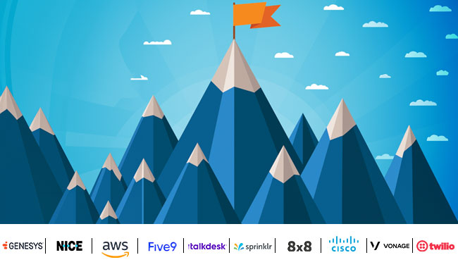 Mountain with flag at the top and all contestants logos