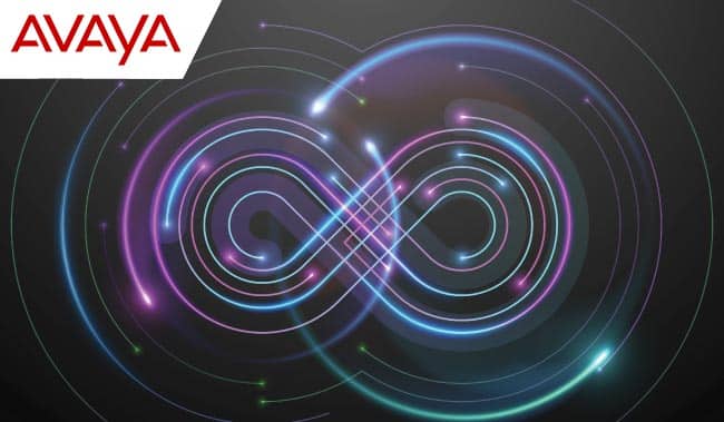 Neon infinity symbol in technology lines