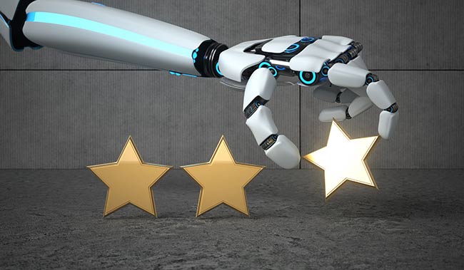 Robot hand holding a golden star