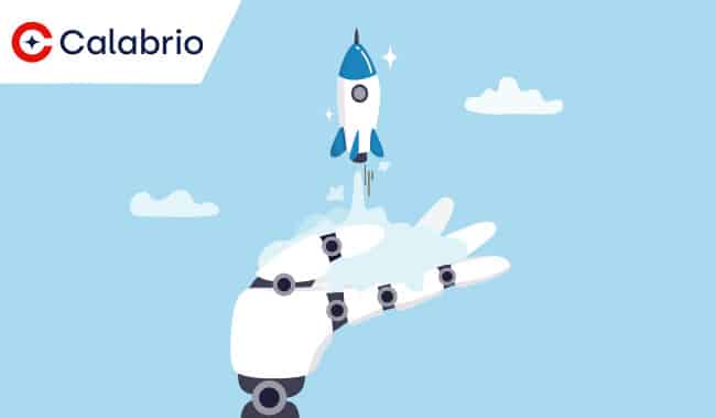 Robot hand holding a mini rocket launching