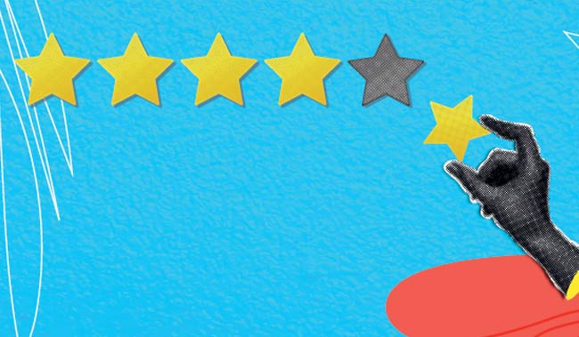 Hand holding a star which is a five star customer service rating