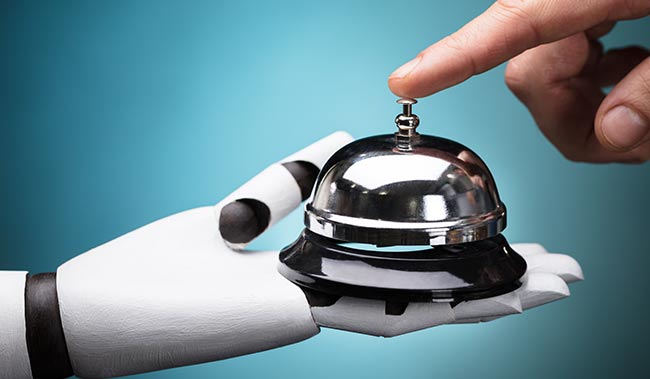 Person's Ringing Service Bell Hold By Robot