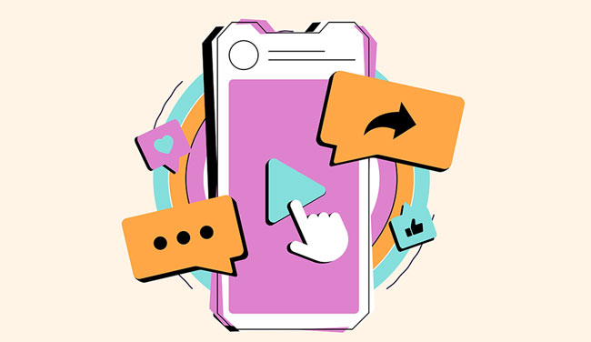 Social media concept with phone and icons