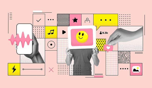 Active social concept with likes and icons