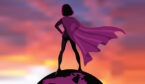 Superhero standing on top of world - empowerment concept