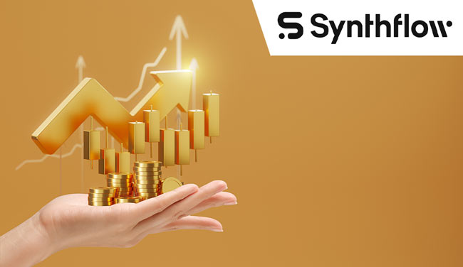 Funding concept with hand holding coins with an arrow