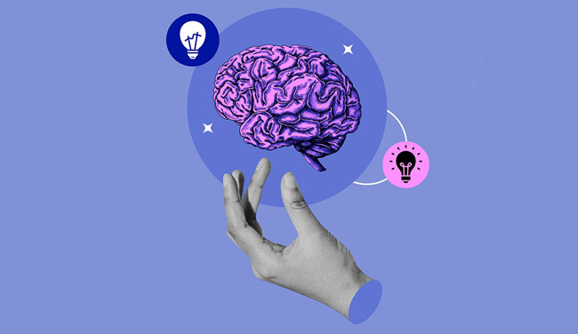 Mental health concept with a brain and lightbulbs