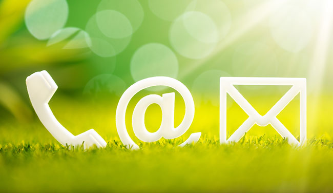 Sustainability concept for contact centre with contact icons on green nature