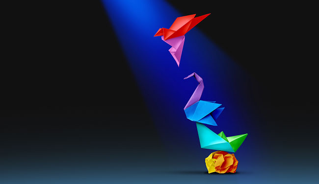 Skills and leadership development concept with paper origami