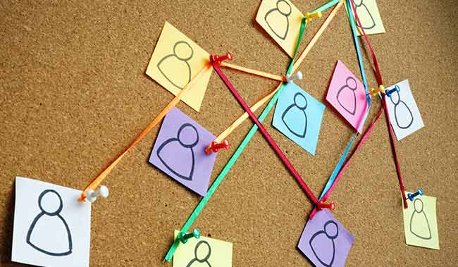 Pin board with post it notes pinned to it