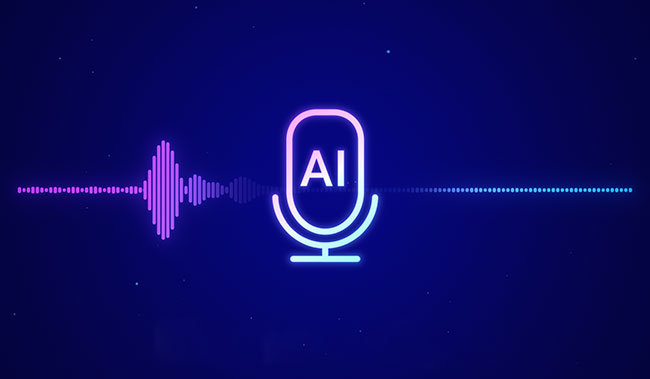 The word AI in a microphone outline