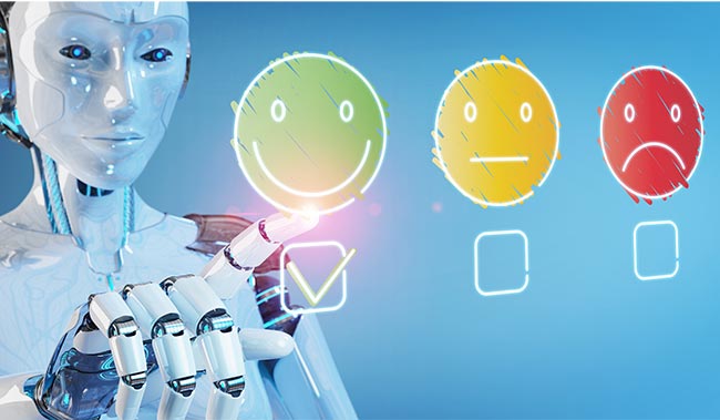 Robot pointing to happy face