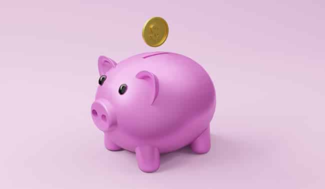Piggy bank with a coin going in