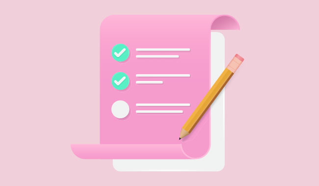 3D clipboard and pencil with tick boxes