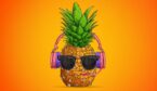 A pineapple wearing a call centre headset and sun glasses