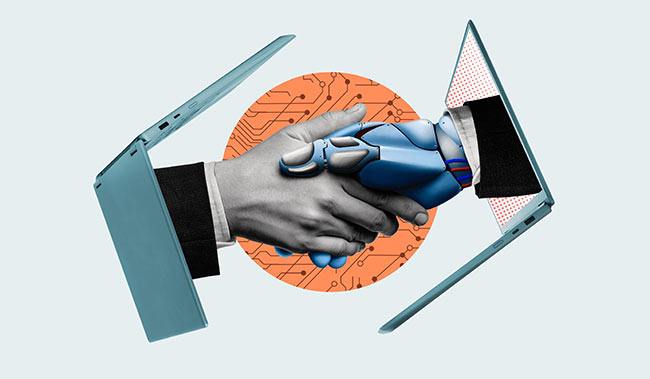 Human and robot shaking hands