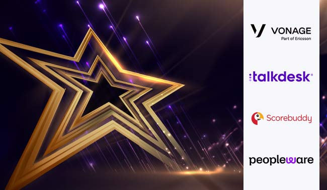 Gold star on black background with the logos of the award winners on